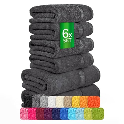 ETÉREA Handtücher 6er Set [100% Baumwolle] - Carli Graphit - 2X Duschtücher 2X Handtuch 2X Gästehandtücher - Kleine Handtücher - Handtuch Set Badetuch - Towel - Gesichtshandtücher - Frottee 500 g/m² von etérea Himmlische Qualität