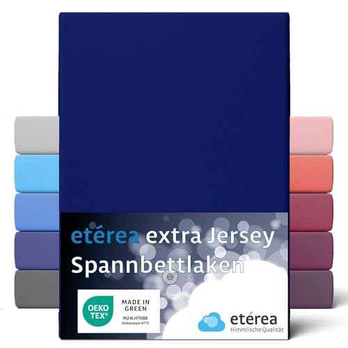 ETÉREA Jersey Boxspringbett Spannbettlaken 240x220cm - BIS 35CM - Bettlaken Spannbetttuch 240x220cm - Bed Sheets Matratzenbezug - Boxpsring Spannbettlaken Baumwolle - OEKOTEX Made in Green - Marine von etérea Himmlische Qualität