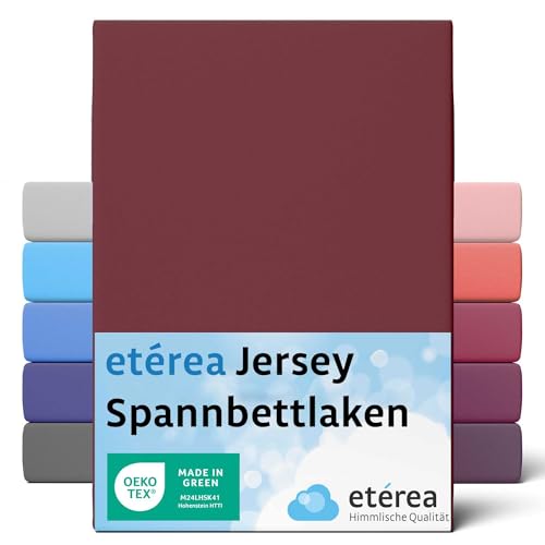 etérea Jersey Spannbettlaken 80x200cm Bordeaux bis 20 cm Höhe - 100% Baumwolle Spannbetttuch Oekotex - Kinder Spannbettlaken Bed Sheets Leintuch Bettbezug - Bettlaken 80x200 cm - Weinrot von etérea Himmlische Qualität
