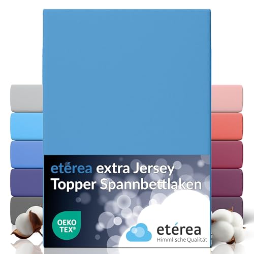 etérea Extra Jersey Topper Spannbettlaken 180x200cm - 200x220cm Hellblau bis 10 cm Höhe 100% Baumwolle Spannbetttuch Oekotex Bed Sheets Bettbezug Bettlaken Topper 180x200 cm - 200x220 cm Lightblue von etérea Himmlische Qualität