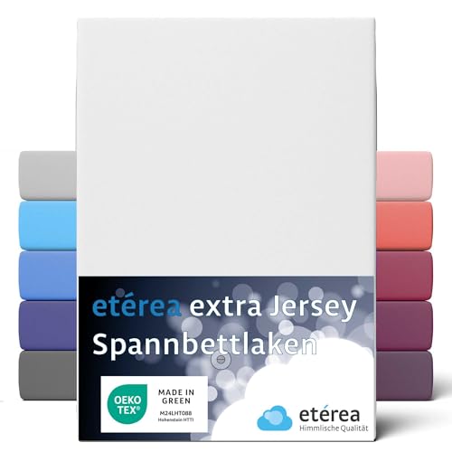 ETÉREA Jersey Boxspringbett Spannbettlaken 240x220cm - BIS 35CM - Bettlaken Spannbetttuch 240x220cm - Bed Sheets Matratzenbezug - Boxpsring Spannbettlaken Baumwolle - OEKOTEX Made in Green - Weiss von etérea Himmlische Qualität