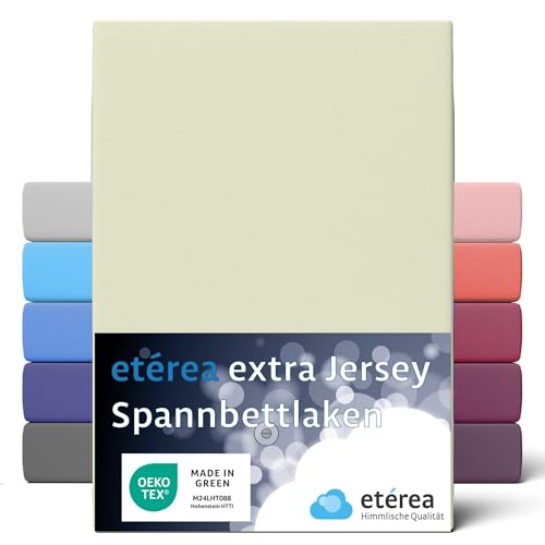 ETÉREA Jersey Boxspringbett Spannbettlaken 240x220cm - BIS 35CM - Bettlaken Spannbetttuch 240x220cm - Bed Sheets Matratzenbezug - Boxpsring Spannbettlaken Baumwolle - OEKOTEX Made in Green - Nature von etérea Himmlische Qualität