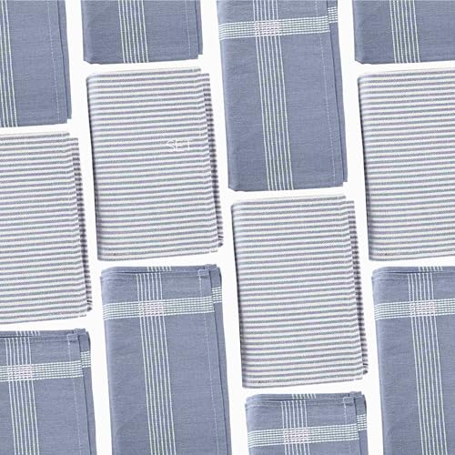 Sterzbachs 100% Baumwolle Küchentücher 50x70 cm - 10er Set 240 GSM - Hochwertige Grubentücher, Geschirrhandtücher, Spühltuch Super Saugstarke & Nachhaltige Nordic Design Streifen Uni - Blau von etérea Himmlische Qualität