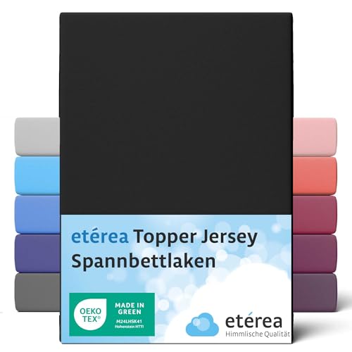 ETÉREA Jersey Topper Spannbettlaken 120x200cm - 100% Baumwolle - Bettlaken Spannbetttuch 120x200cm - Topper Matratzenbezug - Comfort Spannbettlaken Topper Baumwolle - OEKOTEX - Schwarz von etérea Himmlische Qualität