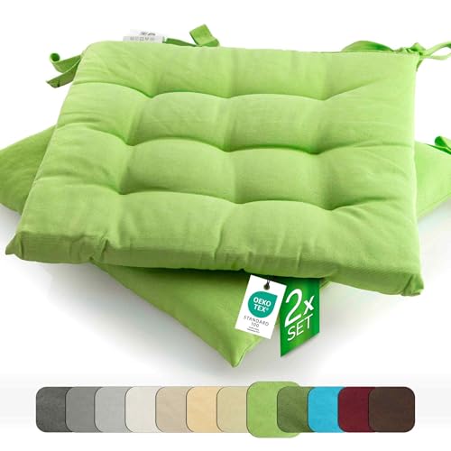 etérea 2er Set Sitzkissen Outdoor 40x40 mit Bändern - Stuhlkissen Grün für Gartenstuhl & Innenbereich - waschbare Sitzauflagen Gartenmöbel - 2 Stück Kissen 40x40 cm - Grün von etérea Himmlische Qualität