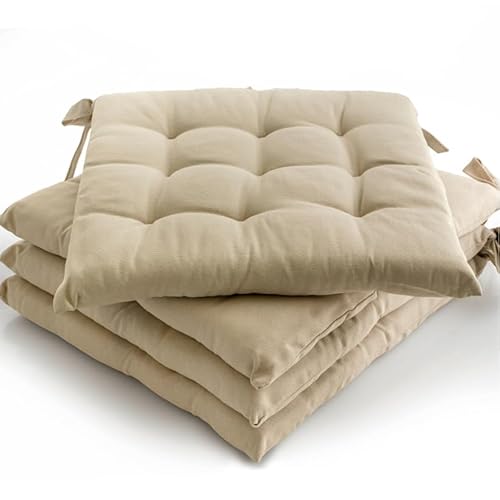 etérea 4er Set Sitzkissen Outdoor 40x40 mit Bändern - Stuhlkissen Taupe für Gartenstuhl & Innenbereich - waschbare Sitzauflagen Gartenmöbel - 4 Stück Kissen 40x40 cm - Taupe von etérea Himmlische Qualität