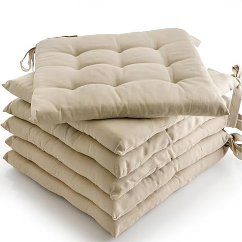 etérea 6er Set Sitzkissen Outdoor 40x40 mit Bändern - Stuhlkissen Taupe für Gartenstuhl & Innenbereich - waschbare Sitzauflagen Gartenmöbel - 6 Stück Kissen 40x40 cm - Taupe von etérea Himmlische Qualität