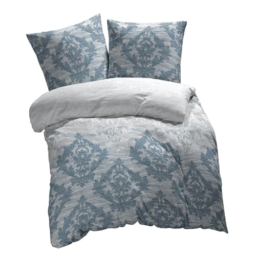 etérea Baumwoll Renforcé Bettwäsche Barock 155x220 cm + 80x80 cm - Bettwäsche Set aus Bettbezug und Kopfkissenbezug mit Reißverschluss, 2 teilige Bettwäsche in Blau von etérea Himmlische Qualität