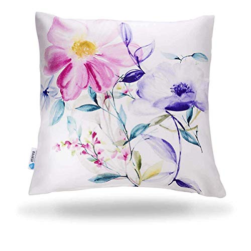 etérea Baumwolle Dekokissen Blumen Rosa Lila 40x40 cm - Dekorativer Kissenbezug ohne Füllkissen - Oekotex Standard Kissenhülle für Sofa Wohnzimmer Schlafzimmer - Beidseitigem Druck & Reißverschluß von etérea Himmlische Qualität