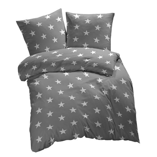 etérea Baumwolle Renforcé Bettwäsche - Sterne, Galaxy Bettwäsche - weich und angenhem auf der Haut, Bettbezug Stars, 2 teilig 155x200 cm + 80x80 cm, Grau von etérea Himmlische Qualität