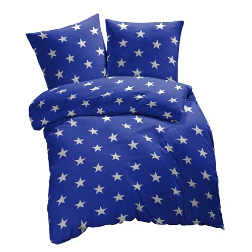 etérea Baumwolle Renforcé Bettwäsche - Sterne, Galaxy Bettwäsche - weich und angenhem auf der Haut, Bettbezug Stars, 3 teilig 200x220 cm + 2Stk 80x80 cm, Blau von etérea Himmlische Qualität