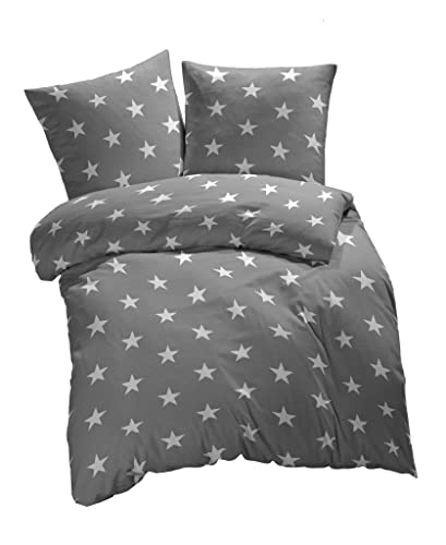 etérea Baumwolle Renforcé Bettwäsche - Sterne, Galaxy Bettwäsche - weich und angenhem auf der Haut, Bettbezug Stars, 4 teilig 135x200 cm + 80x80 cm, Grau von etérea Himmlische Qualität
