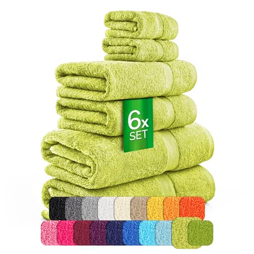 etérea Carli Frottee Handtücher Set - 100% Baumwolle - Oekotex 500 GSM - 6 TLG - 2X Duschtuch 70x140 + 2X Handtuch 50x100 +2X Gästehandtücher 30x50 - Bath Towel Frottiertücher - Lime von etérea Himmlische Qualität