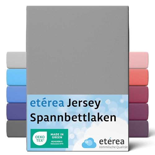 ETÉREA Jersey Spannbettlaken 140x200cm - 160x200-100% Baumwolle - Bettlaken Spannbetttuch 140x200cm - 160x200 - Bed Sheets Matratzenbezug - Comfort Spannbettlaken Baumwolle - OEKOTEX - Grau von etérea Himmlische Qualität