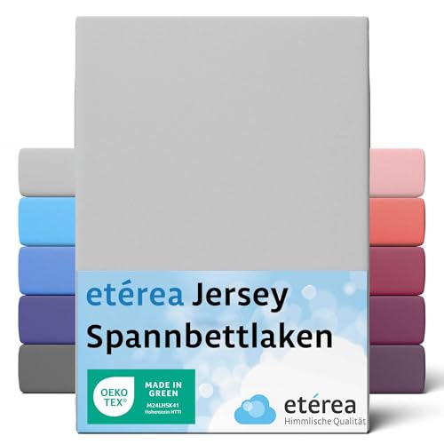 etérea Jersey Spannbettlaken 140x200cm - 160x200 Oekotex Made in Green - 100% Baumwolle Jersey - Comfort Spannbetttuch - Bettlaken 140x200-160x200 cm Silber Hellgrau von etérea Himmlische Qualität