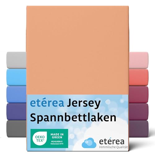 etérea Jersey Spannbettlaken 180x200cm - 200x200 Oekotex Made in Green - 100% Baumwolle Jersey - Comfort Spannbetttuch - Bettlaken 180x200-200x200 cm Pfirsich von etérea Himmlische Qualität