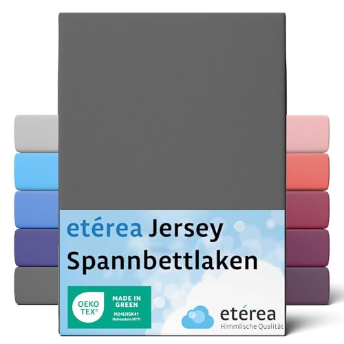 ETÉREA Jersey Spannbettlaken 200x220cm - 100% Baumwolle - Bettlaken Spannbetttuch 200x220cm - Bed Sheets Matratzenbezug - Comfort Spannbettlaken Baumwolle - OEKOTEX Made in Green - Anthrazit von etérea Himmlische Qualität