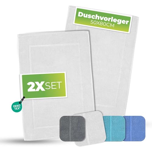 etérea Duschvorleger Frottee - 2er Set - 100% Baumwolle - Carli Classic Badezimmerteppich - Badematte schnelltrocknend - Bathroom Mat Badvorleger Waschbar - 850 GSM Badteppich 50x80 cm -Weiss von etérea Himmlische Qualität