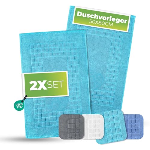 etérea Duschvorleger Frottee - 2er Set - 100% Baumwolle - Carli Kasten Badezimmerteppich - Badematte schnelltrocknend - Bathroom Mat Badvorleger Waschbar - 850 GSM Badteppich 50x80 cm - Türkis von etérea Himmlische Qualität