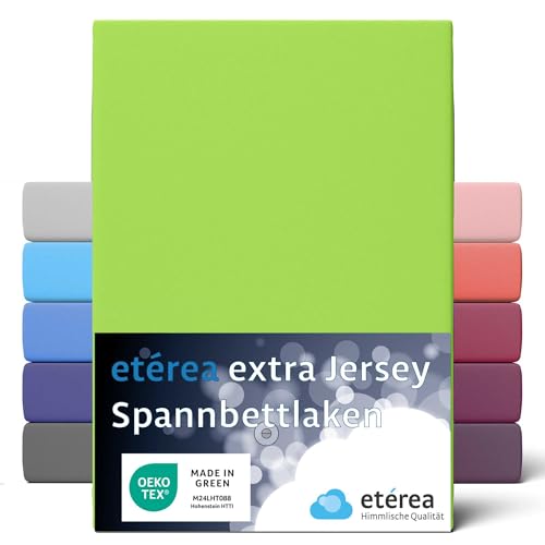 ETÉREA Jersey Boxspringbett Spannbettlaken 140x200cm - 160x220 - BIS 35CM - Bettlaken Spannbetttuch 140x200cm - 160x220m Matratzenbezug - Spannbettlaken Baumwolle - OEKOTEX Made in Green - Apfelgrün von etérea Himmlische Qualität