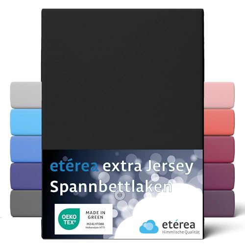 etérea Jersey Spannbettlaken 140x200cm-160x220 für Boxspringbetten, Wasserbetten Oekotex Made in Green - 100% Baumwolle gekämmt, Extra Jersey Spannbetttuch bis 35cm Bettlaken 140x200-160x220cm Schwarz von etérea Himmlische Qualität