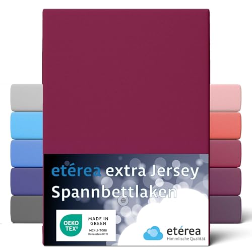 ETÉREA Jersey Boxspringbett Spannbettlaken 180x200cm - 200x220- BIS 35CM - Bettlaken Spannbetttuch 180x200cm - 200x220 Matratzenbezug - Spannbettlaken Baumwolle - OEKOTEX Made in Green - Bordeaux von etérea Himmlische Qualität