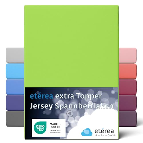 etérea Jersey Topper Spannbettlaken 140x200cm - 160x220 Oekotex Made in Green - 100% Baumwolle, Extra Jersey Topper Spannbetttuch bis 10 cm hoch - Bettlaken 140x200-160x220 cm Apfelgrün Grün von etérea Himmlische Qualität