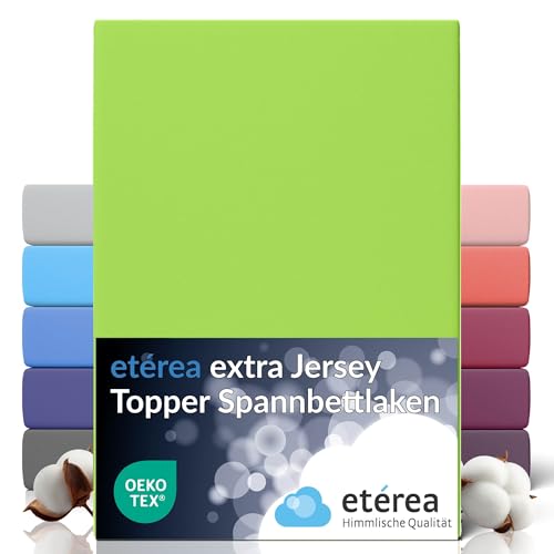 etérea Extra Jersey Topper Spannbettlaken 140x200cm - 160x220cm Apfelgrün bis 10 cm Höhe 100% Baumwolle Spannbetttuch Oekotex Bed Sheets Bettbezug Bettlaken Topper 140x200 cm - 160x220 cm Grün von etérea Himmlische Qualität