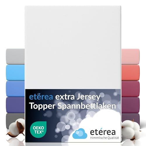 etérea Extra Jersey Topper Spannbettlaken 90x200cm - 100x220cm Weiss bis 10 cm Höhe - 100% Baumwolle Spannbetttuch Oekotex - Bed Sheets Leintuch Bettbezug Bettlaken Topper 90x200 cm - 100x220 cm White von etérea Himmlische Qualität