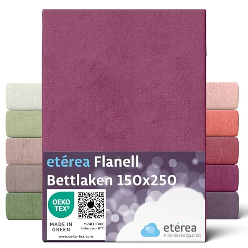 etérea Flanell Bettlaken 150x250 cm - klassisches Biber Spannbetttuch - Oekotex Made in Green - 100% Baumwolle ohne Spanngummi - ideal zu Biber Bettwäsche - 150x250 cm - Bordeaux von etérea Himmlische Qualität