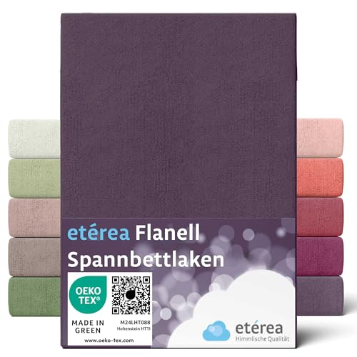 ETÉREA Flanell Spannbettlaken 90x200cm - 100x200-100% Baumwolle - Bettlaken Spannbetttuch 90x200cm - 100x200 - Bed Sheets Matratzenbezug - Biber Spannbettlaken Baumwolle - OEKOTEX - Pflaume von etérea Himmlische Qualität