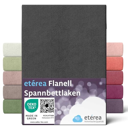 ETÉREA Flanell Spannbettlaken 90x200cm - 100x200-100% Baumwolle - Bettlaken Spannbetttuch 90x200cm - 100x200 - Bed Sheets Matratzenbezug - Biber Spannbettlaken Baumwolle - OEKOTEX - Schwarz von etérea Himmlische Qualität