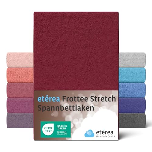 etérea Frottee Spannbettlaken 140x200cm - 160x200 Oekotex Made in Green - 80% Baumwolle 20% Polyester, Frottee Spannbetttuch bis 25 cm hoch - Bettlaken 140x200-160x200 cm Bordeaux Weinrot von etérea Himmlische Qualität