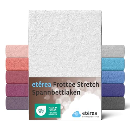 etérea Frottee Spannbettlaken 200x200cm - 200x220 Oekotex Made in Green - 80% Baumwolle 20% Polyester, Frottee Spannbetttuch bis 25 cm hoch - Bettlaken 200x200-200x220 cm Weiss von etérea Himmlische Qualität