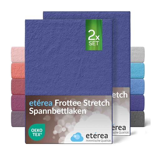 etérea Frottee Spannbettlaken 60x120-70x140 cm Marine für 5-15 cm Steghöhe 80% Baumwolle + 20% Polyester - Oekotex Spannbetttuch Bett Bezug Matratzen - Bettlaken 60x120cm - 70x140cm Blau von etérea Himmlische Qualität