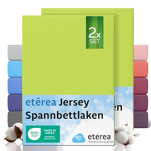 etérea Jersey 2er Set Spannbettlaken 80x160cm - 80x180cm Apfelgrün bis 20 cm Höhe - 100% Baumwolle Spannbetttuch Oekotex - Kinder Doppelpack Bettlaken 80x160 cm - 80x180 cm - Grün von etérea Himmlische Qualität