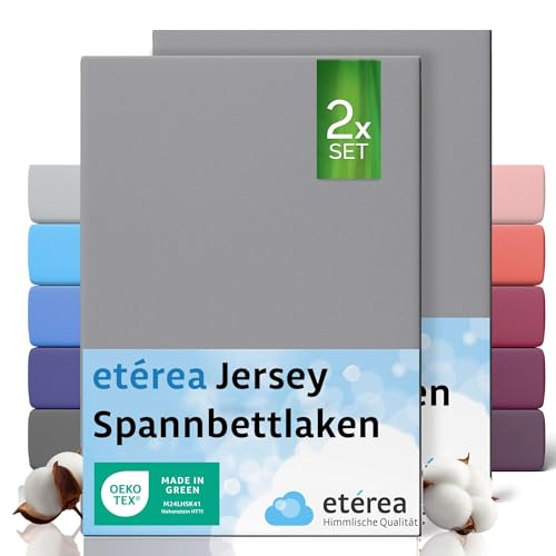 etérea Jersey 2er Set Spannbettlaken 80x160cm - 80x180cm Grau bis 20 cm Höhe - 100% Baumwolle Spannbetttuch Oekotex - Kinder Doppelpack Bettlaken 80x160 cm - 80x180 cm - Gray von etérea Himmlische Qualität