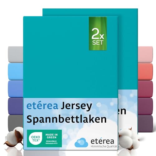 etérea Jersey 2er Set Spannbettlaken 80x160cm - 80x180cm Ocean bis 20 cm Höhe - 100% Baumwolle Spannbetttuch Oekotex - Kinder Doppelpack Bettlaken 80x160 cm - 80x180 cm - Blau von etérea Himmlische Qualität
