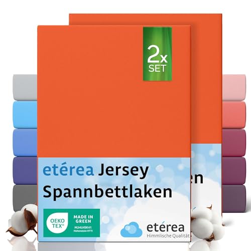 etérea Jersey 2er Set Spannbettlaken 80x160cm - 80x180cm Orange bis 20 cm Höhe - 100% Baumwolle Spannbetttuch Oekotex - Kinder Doppelpack Bettlaken 80x160 cm - 80x180 cm - Terra von etérea Himmlische Qualität