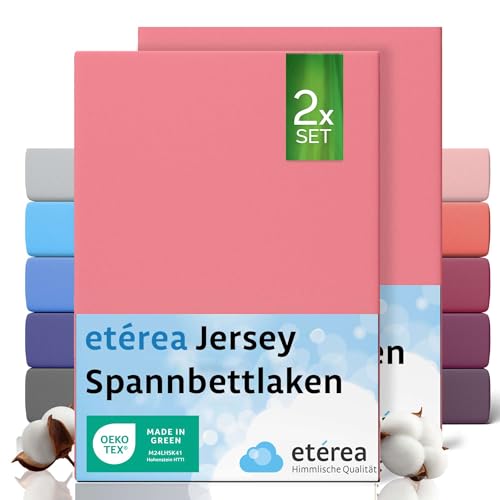 etérea Jersey 2er Set Spannbettlaken 80x160cm - 80x180cm Rosa bis 20 cm Höhe - 100% Baumwolle Spannbetttuch Oekotex - Kinder Doppelpack Bettlaken 80x160 cm - 80x180 cm - Rose von etérea Himmlische Qualität