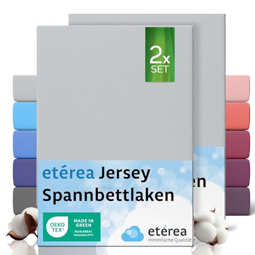 etérea Jersey 2er Set Spannbettlaken 80x160cm - 80x180cm Silber bis 20 cm Höhe - 100% Baumwolle Spannbetttuch Oekotex - Kinder Doppelpack Bettlaken 80x160 cm - 80x180 cm - Silver von etérea Himmlische Qualität