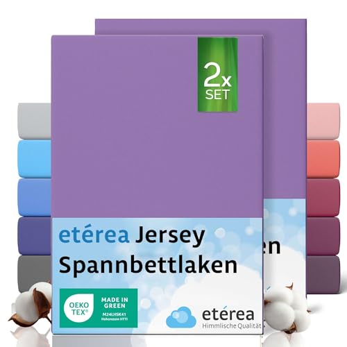 etérea Jersey 2er Set Spannbettlaken 80x160cm - 80x180cm Violett bis 20 cm Höhe - 100% Baumwolle Spannbetttuch Oekotex - Kinder Doppelpack Bettlaken 80x160 cm - 80x180 cm - Lila von etérea Himmlische Qualität