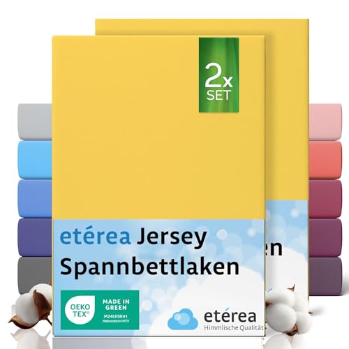 etérea Jersey 2er Set Spannbettlaken 80x200cm Gelb bis 20 cm Höhe - 100% Baumwolle Spannbetttuch Oekotex - Kinder Spannbettlaken Bed Sheets - Doppelpack Bettlaken 80x200 cm - Yellow von etérea Himmlische Qualität
