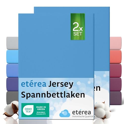 etérea Jersey 2er Set Spannbettlaken 80x200cm Hellblau bis 20 cm Höhe - 100% Baumwolle Spannbetttuch Oekotex - Kinder Spannbettlaken Bed Sheets - Doppelpack Bettlaken 80x200 cm - Blau von etérea Himmlische Qualität