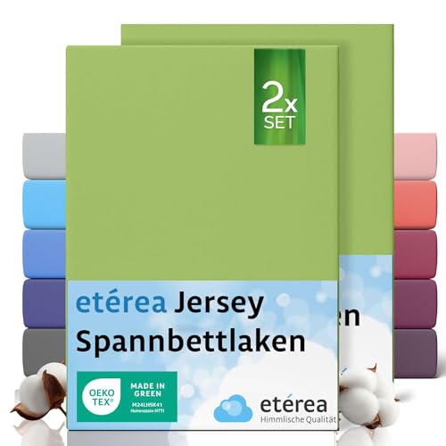 etérea Jersey 2er Set Spannbettlaken 80x200cm Jade bis 20 cm Höhe - 100% Baumwolle Spannbetttuch Oekotex - Kinder Spannbettlaken Bed Sheets - Doppelpack Bettlaken 80x200 cm - Grün von etérea Himmlische Qualität