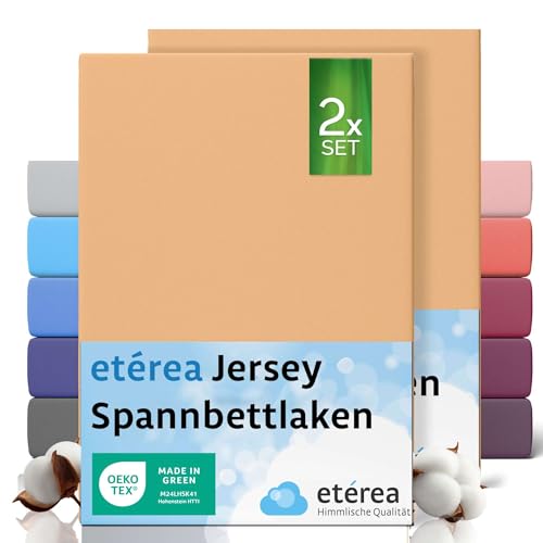 etérea Jersey 2er Set Spannbettlaken 80x200cm Pfirsich bis 20 cm Höhe - 100% Baumwolle Spannbetttuch Oekotex - Kinder Spannbettlaken Bed Sheets - Doppelpack Bettlaken 80x200 cm - Peach von etérea Himmlische Qualität