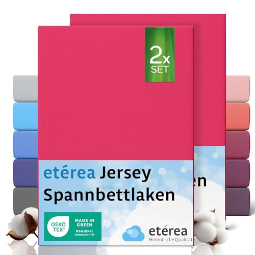 etérea Jersey 2er Set Spannbettlaken 80x200cm Pink bis 20 cm Höhe - 100% Baumwolle Spannbetttuch Oekotex - Kinder Spannbettlaken Bed Sheets - Doppelpack Bettlaken 80x200 cm - Rosa von etérea Himmlische Qualität
