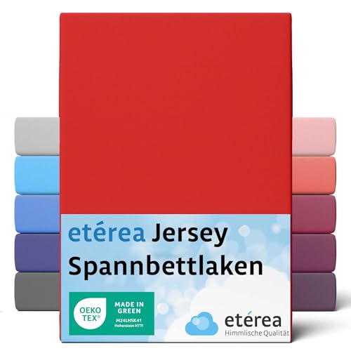 etérea Jersey Spannbettlaken 120x200cm Rot Oekotex Made in Green - 100% Baumwolle Jersey - Comfort Spannbetttuch - Bettlaken 120x200 cm Rot von etérea Himmlische Qualität