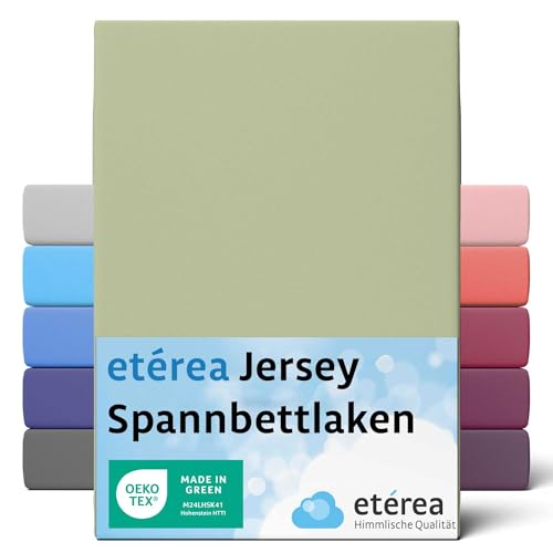 etérea Jersey Spannbettlaken 200x220cm Lind bis 25 cm Höhe - 100% Baumwolle Spannbetttuch Oekotex - Bed Sheets Leintuch Bettbezug mit Rundumgummi - Bettlaken 200x220 cm - Grün von etérea Himmlische Qualität