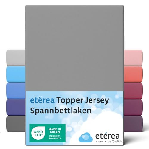 etérea Jersey Topper Spannbettlaken 120x200cm - 120x220 Oekotex Made in Green - 100% Baumwolle, Comfort Jersey Spannbetttuch bis 10 cm hoch - Bettlaken 120x200-120x220 cm Grau von etérea Himmlische Qualität